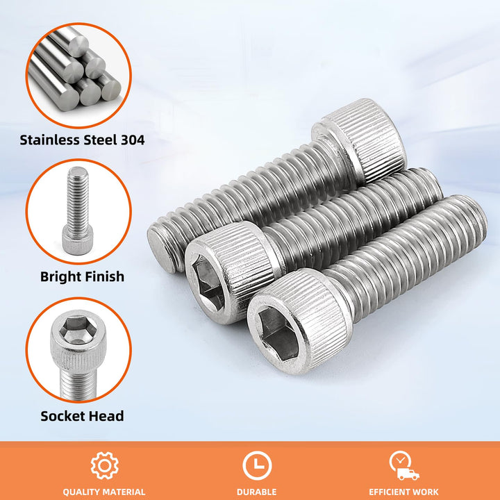M6-1.0 x 30mm Socket Head Cap Screws Metric, Allen Socket Drive, Stainless Steel 18-8 (304), Full Thread, Bright Finish, Machine Thread, 20 PCS