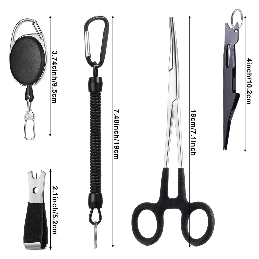8 Pieces Fly Fishing Tools Accessories Include 4 in 1 Fly Line Clipper Black Knot Tyer Fishing Line Nipper Fishing Hook Remover Forcep Retractors Keychains and Fishing Lanyard for Anglers