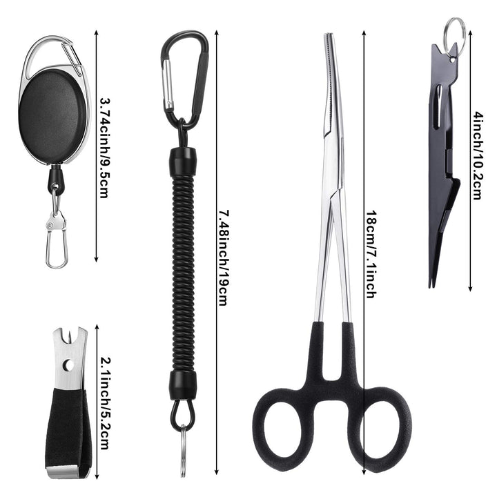 8 Pieces Fly Fishing Tools Accessories Include 4 in 1 Fly Line Clipper Black Knot Tyer Fishing Line Nipper Fishing Hook Remover Forcep Retractors Keychains and Fishing Lanyard for Anglers