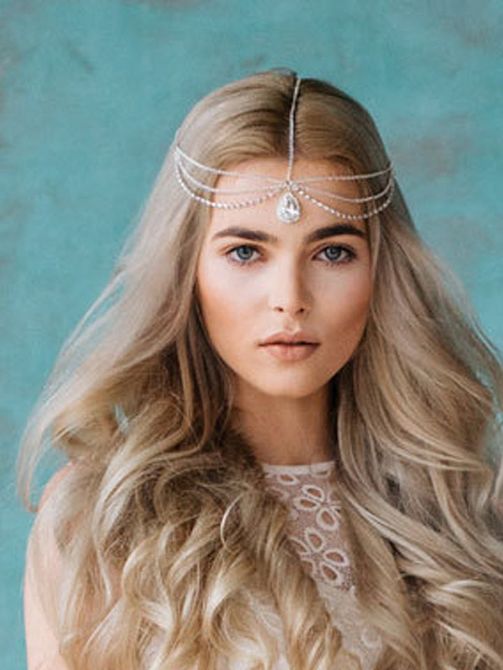 FXmimior Fashion Women Gypsy Bohe Halloween Charm Rhinestones Head Chain Vintage Rhinestones Crysatal Drop Headpiece Headband Wedding Prom Eveing Women Hair Accessories (gold)