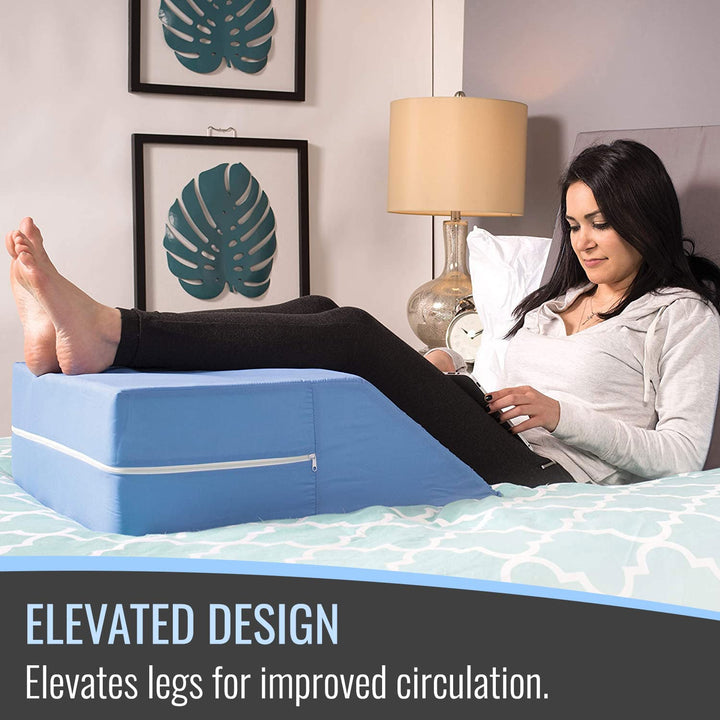 Wedge Pillow, Leg Pillow, Bolster Pillow, FSA Eligible Incline Pillow for Leg Elevation, Snoring, Circulation, Pregnancy, Sciatica, Leg Rest or Foot Elevation, Blue, 30.5 x 20 x 10