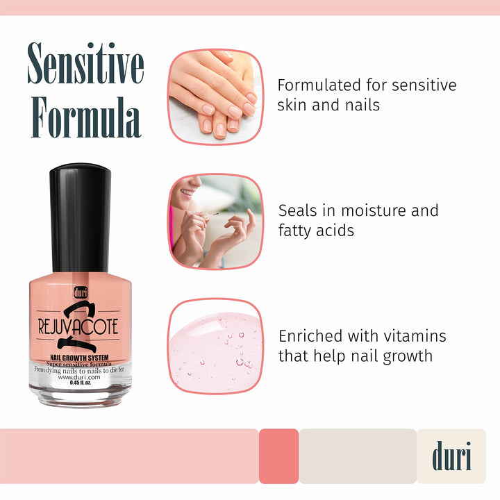 Rejuvacote 2 Nail Growth System Sensitive Formula - Nail Hardener and Strengthener for Brittle, Breaking, Splitting Nail Repair - 0.61 fl. oz.