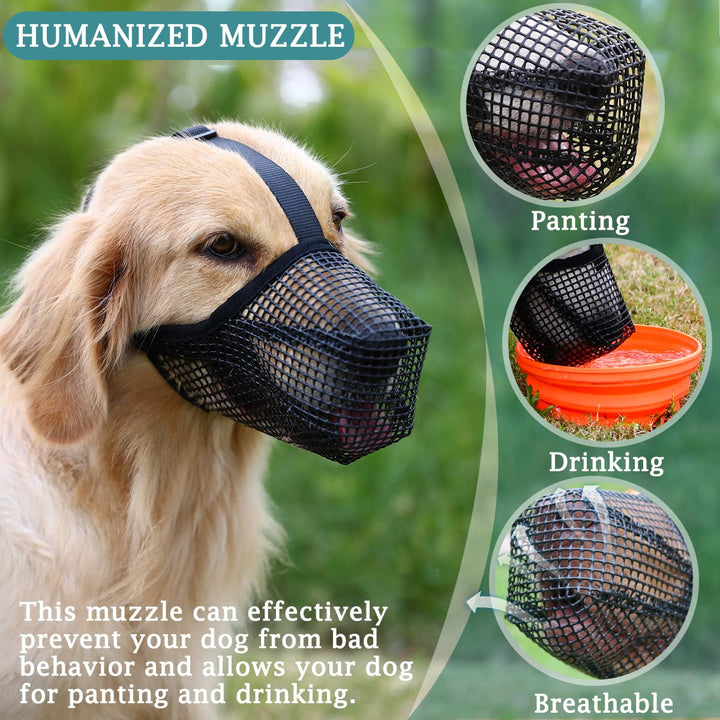 Dog Muzzle, Patented Mesh Muzzles for Small Medium Large Dogs, Soft Covered Mouth Guard with Adjustable Straps, Prevent Biting Chewing and Licking