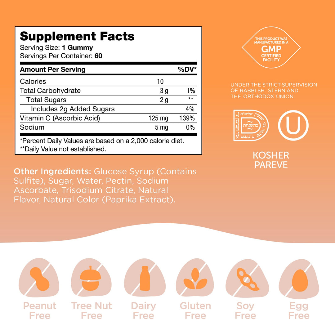 - Chapter One Vitamin C Gummies for Adults & Kids 125 mg (60 Flavored Gummies) Certified Kosher Gummy Vitamins C Chewable Vitamin Gummies - Chewable Vitamin C Gummy - Vitamin C Gummies Kids