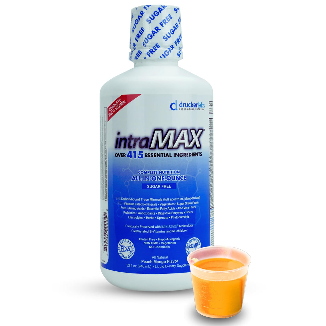 DRUCKER Labs - IntraMAX 2.0 Organic Liquid Trace Minerals, Liquid Multivitamin for Men and Women, Non GMO, Dairy Free, Gluten Free, Magnesium, Zinc, Vitamin D, C, E, Sugar Free (32 oz., Unsweetened)