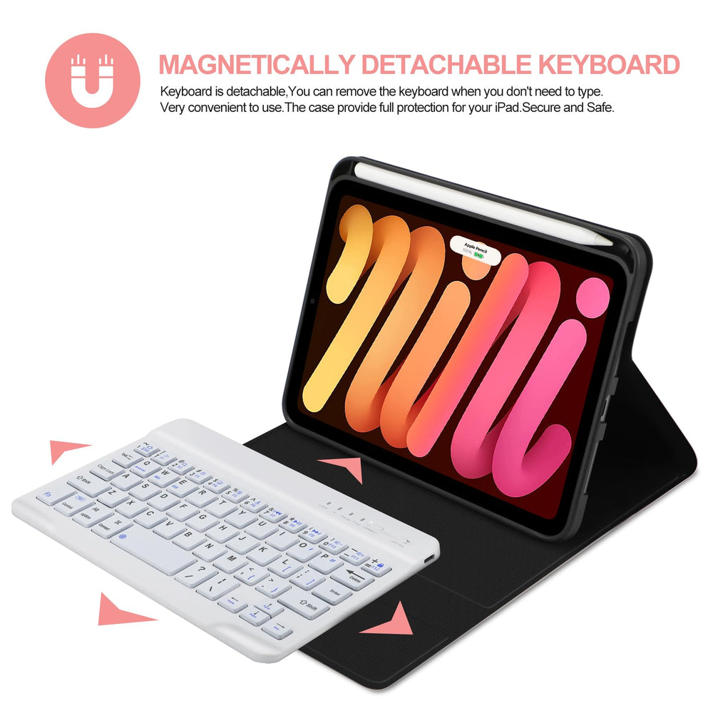 iPad Mini (A17 Pro) 7th Keyboard Case 2024, Detachable Wireless Bluetooth Keyboard Slim Folio Smart Cover with Build-in Pencil Holder for iPad Mini 7th/6th 2021 Generation 8.3 inch, Rose Gold