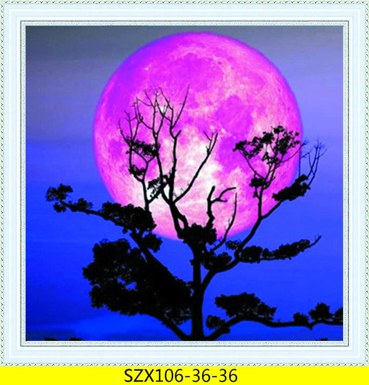 Moon Cross Stitch Kits for Adults, Full Range of Embroidery Starter Kit for Beginners Cross-Stitch Kits 11CT Stamped Pre-Printed Pattern, 3Strands Cross-Stitching DIY for Crafts Decor, 14.17x14.17inch