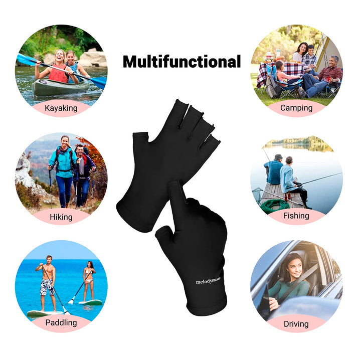 UV Gloves for Gel Nail Lamp, Professional UPF50+ Protection Gloves for Manicures, Nail Art Skin Care Fingerless Anti Glove Protect Hands from Harm (Black 2 Pack)