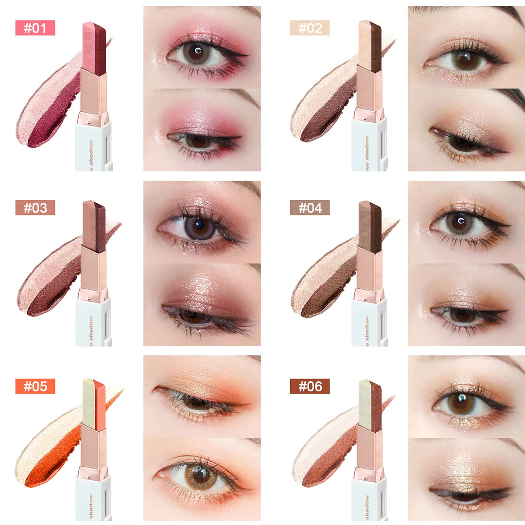 12 Colors Glitter Eye-shadow Stick Set, Two-Tone Shimmer Gradient Eyeshadow Stick Double Colors Eyeshadow Stick Waterproof Glitter Eye Stick Eyeshadow Pen for Women Eye Makeup (6 Pcs)