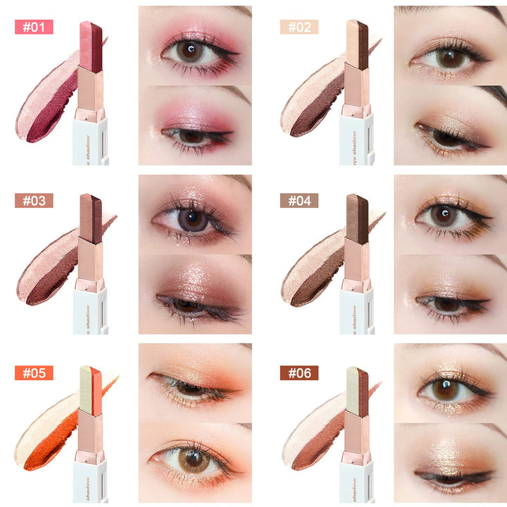 12 Colors Glitter Eye-shadow Stick Set, Two-Tone Shimmer Gradient Eyeshadow Stick Double Colors Eyeshadow Stick Waterproof Glitter Eye Stick Eyeshadow Pen for Women Eye Makeup (6 Pcs)