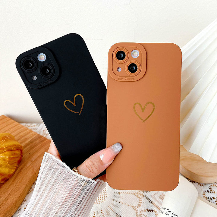 Compatible with iPhone 13 Case Luxury Gold Heart Pattern Soft Liquid Silicone Shockproof Case for Women Girls Side Cute Plated Heart Pattern Slim Phone Case (Purple)
