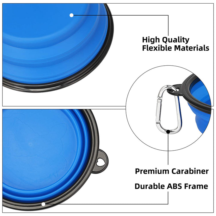 Large Collapsible Dog Bowls 2 Pack, 34oz Foldable Dog Travel Bowl, Portable Pet Water Food Bowl with Clasp, Pet Cat Feeding Cup Dish for Traveling, Walking, Hiking (Black+Blue)
