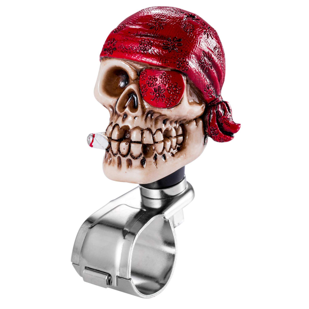 Pirate Skull Steering Wheel Suicide Knob Driving Booster Spinner Turning Assist Grip Handle Fit Most Cars Trucks Boats, Red
