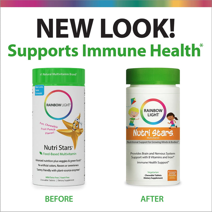 Multivitamins for Kids, Vitamin B, Zinc & Iron, Prebiotics, Nutri Stars Provides Brain & Nervous System Support, Pineapple Orange, 120 Chewable Tablets