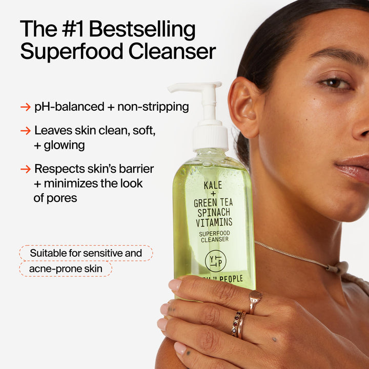 Facial Cleanser - Kale and Green Tea Cleanser - Gentle Face Wash, Makeup Remover + Pore Minimizer for All Skin Types - Vegan (8oz)