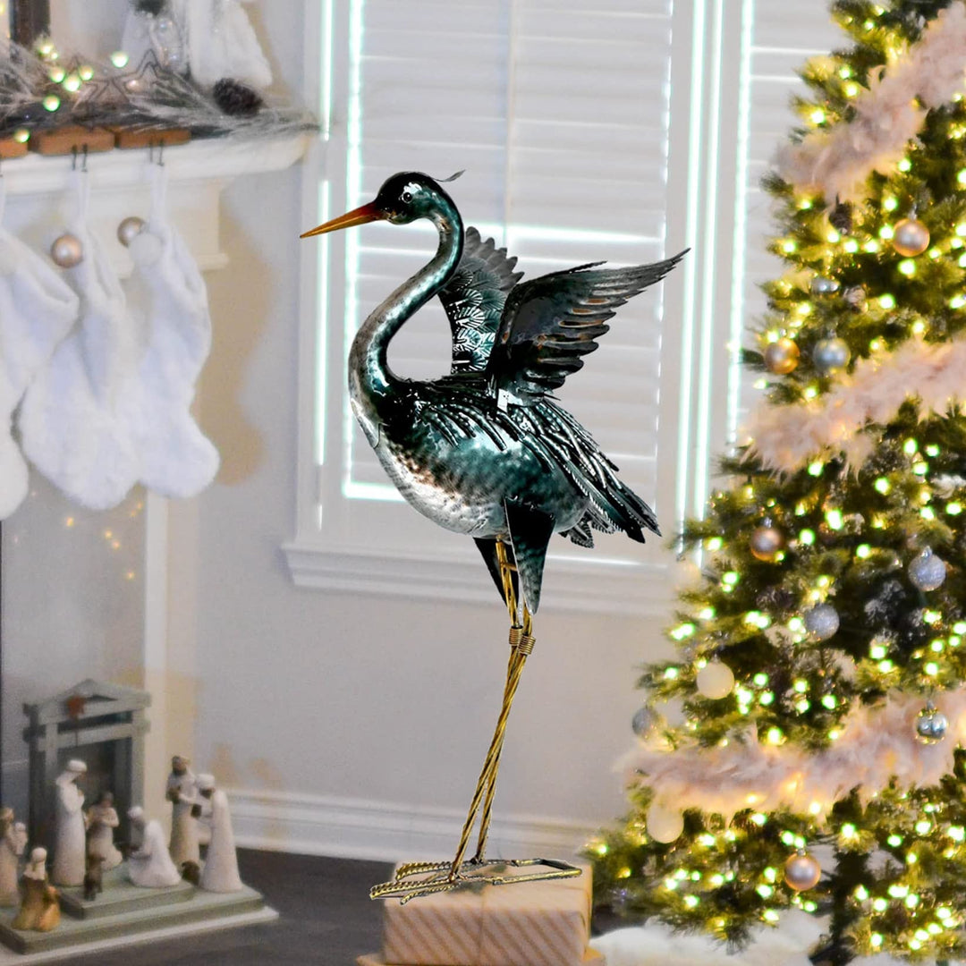 Crane Garden Statue Sculpture, Metal Heron Outdoor Decor, Yard Art Bird Decoy for Backyard Pond Patio Porch Lawn Decorations