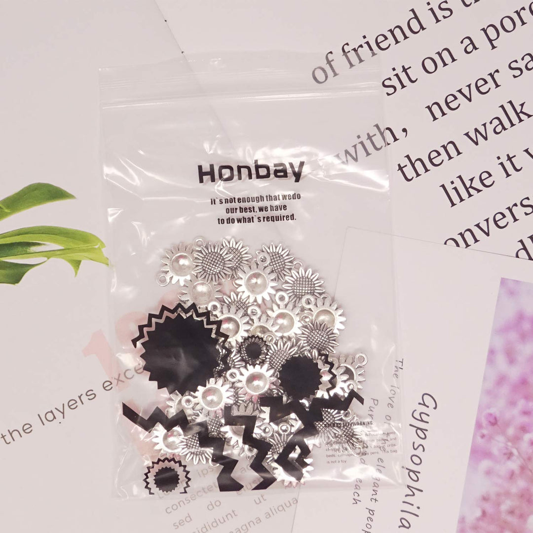 50PCS Vintage Alloy Sunflower Charms Pendant for Jewelry Making or DIY Crafts (Silver)