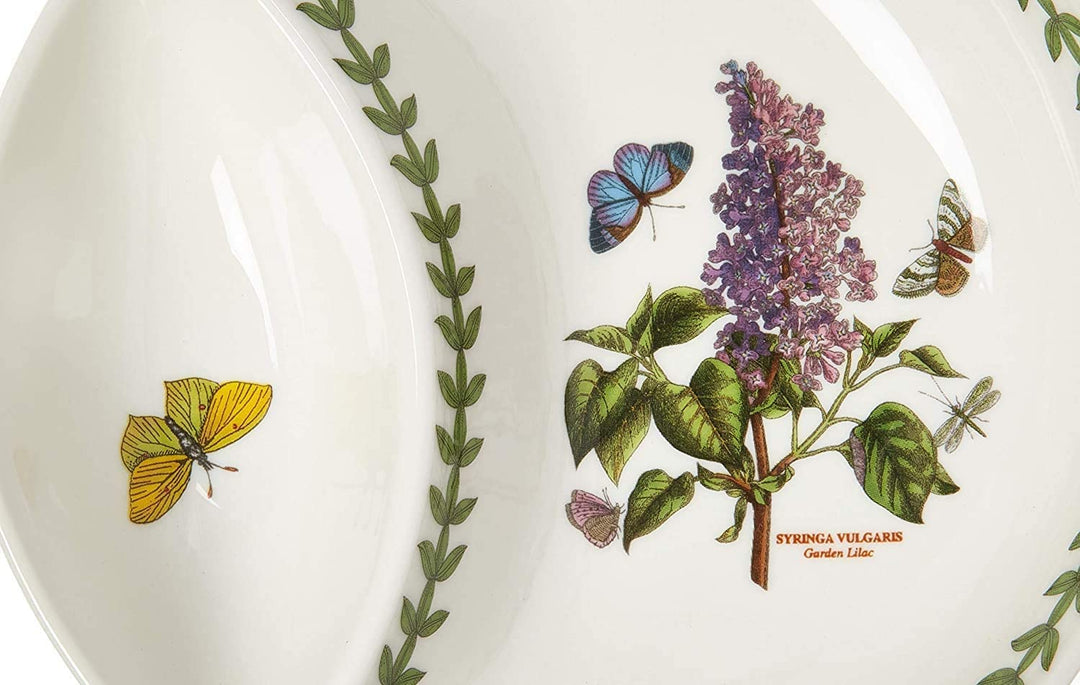 Botanic Garden 6 Circular Divided Serving Dish | Lilac Design | Porcelain | Chip Resistant Glaze | Dishwasher, Microwave, Freezer, and Oven Safe