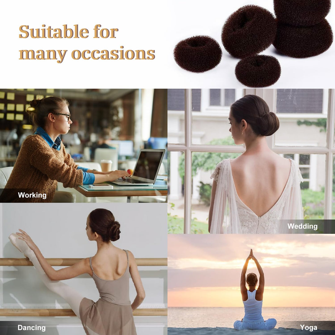 7Pcs Dark Brown: Donut Hair Bun Maker, Tsmaddts Hair Ring Style Bun Maker Set With Hair Bun Makers (1 Extra-Large, 2 Large, 2 Medium And 2 Small), 5 Pieces Hair Elastic Bands, 20