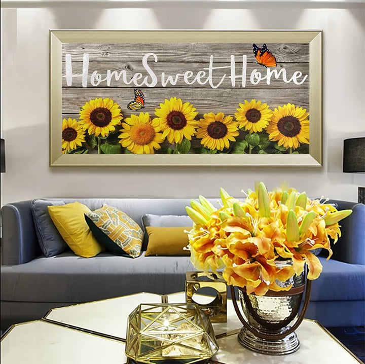UB 5D Diamond Painting Kits for Adults Large Diamond Art Home DIY Full Drill Embroidery Retro Word Wall Crafts for Living Room Decor Home Sweet Home and Sunflower 14 x 28 in