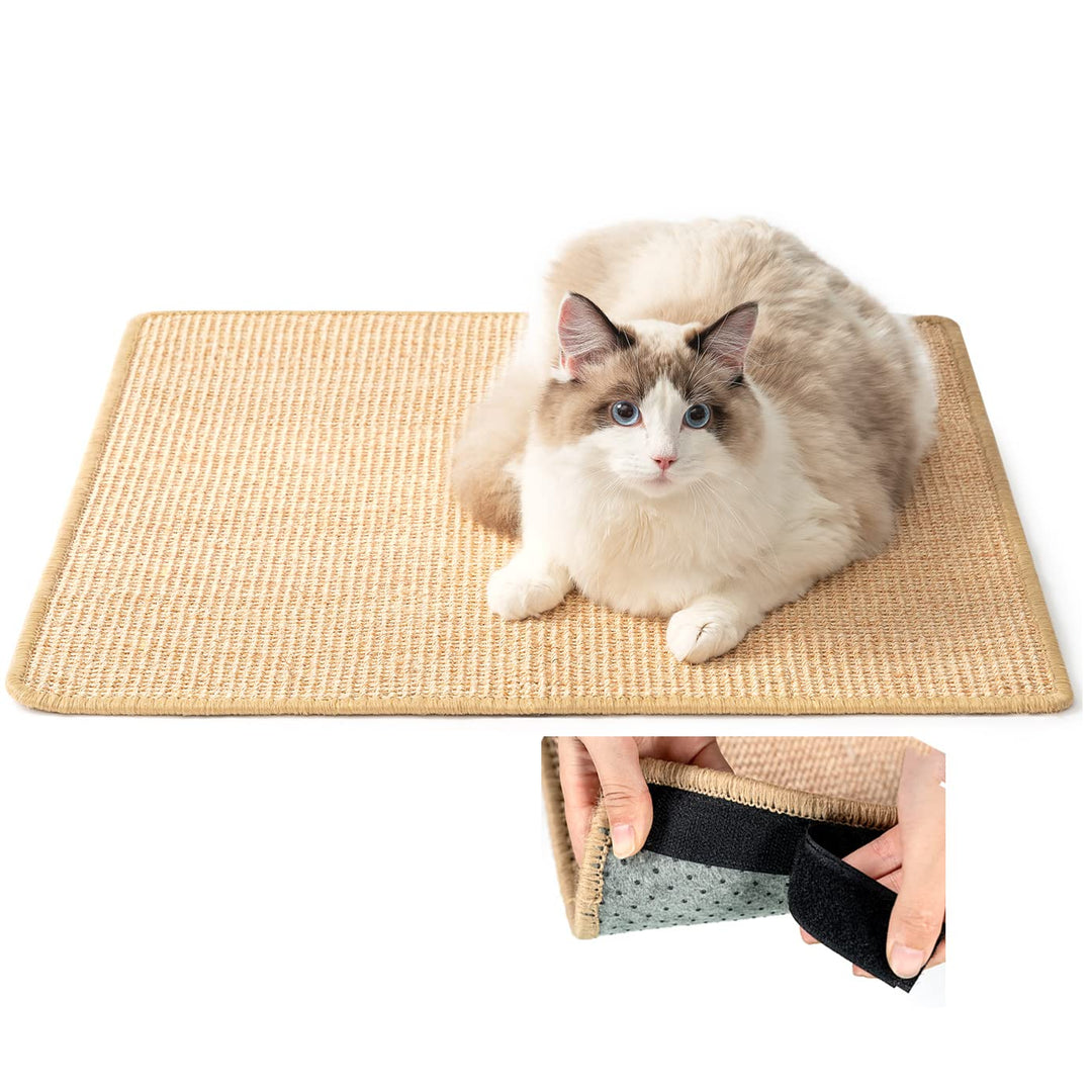 Cat Scratch Pad, 23.6 X 15.7In Cat Scratching Pad with Adhesive Hook Tape, Sisal Scratching Pads for Indoor Cats, Stick on Floor Couch as Cat Scratch Furniture Protector, Cat Wall Scratcher
