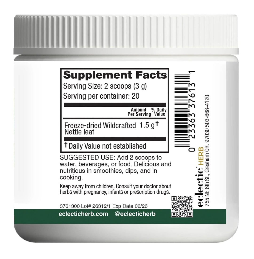 Eclectic Institute Raw Fresh Freeze-Dried Nettle Leaf Whole Food Powder | 2.1 oz (60 g)