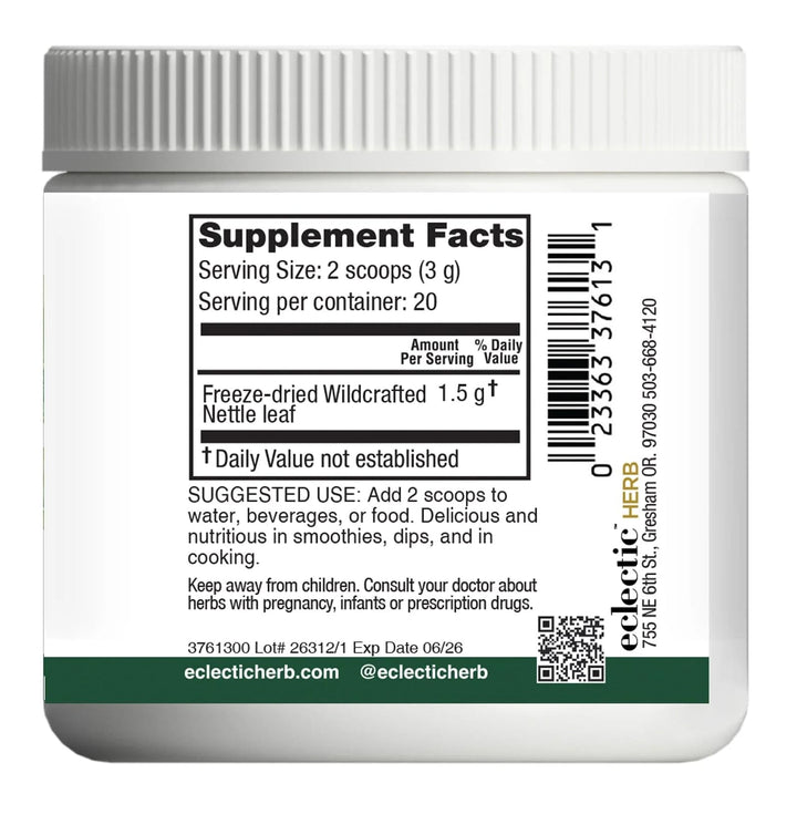 Eclectic Institute Raw Fresh Freeze-Dried Nettle Leaf Whole Food Powder | 2.1 oz (60 g)