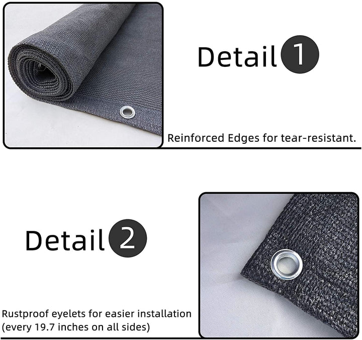 3'x16' Dark Grey Balcony Privacy Screen Fence Windscreen Cover Fabric Shade Netting Mesh Cloth with Grommets UV Protection for Patio, Backyard, Porch, Railing Shield 90% (We Make Custom Sizes)