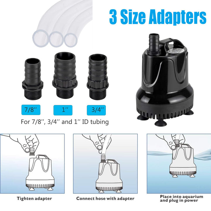 400 GPH Quick Water Change Aquarium Pump Submersible Fountain Water Pump Fish Tank Pond Drain Transfer Pump with 2 Adaptors