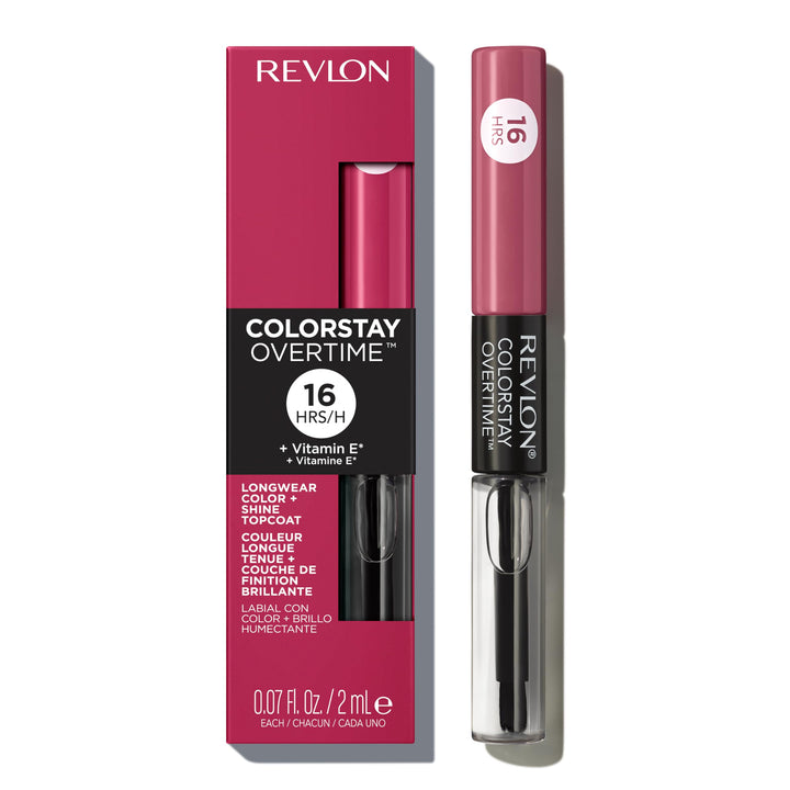 Colorstay Overtime Glossy Finish Dual Ended Long Wearing Liquid Lipstick with Clear Lip Gloss, with Vitamin E - Pink, Unlimited Mulberry (220), 0.07 oz
