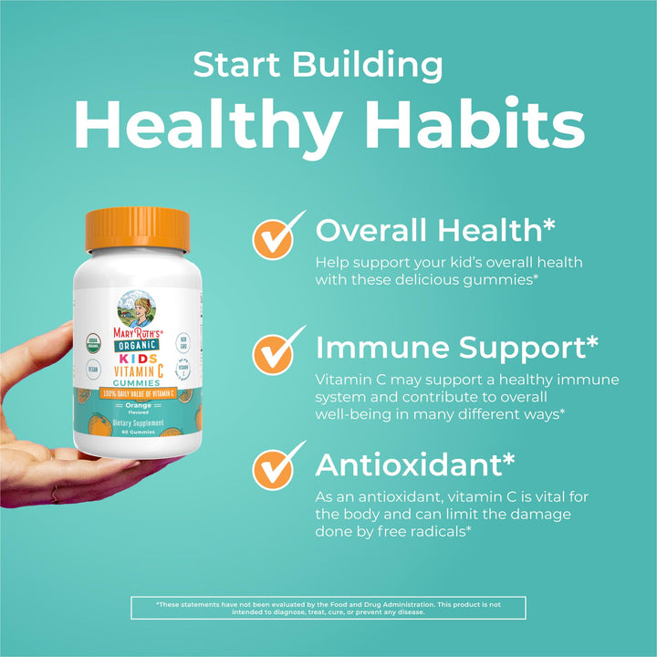 Kids Vitamin C Gummies | Supplement for Immune Support & Overall Health | Vitamin C for Kids Ages 4+ | USDA Organic | Vegan | Non-GMO | 60 Servings