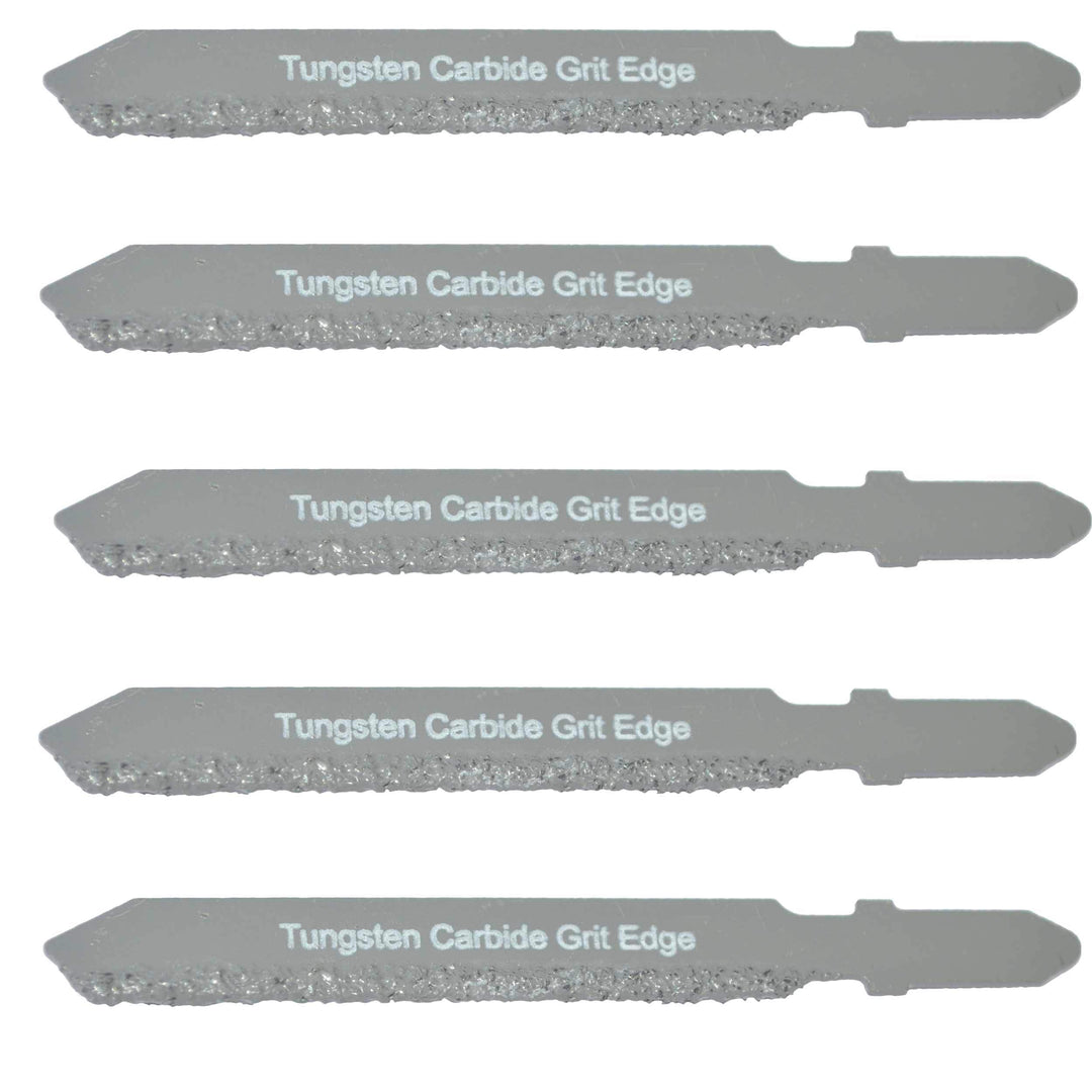 T Shank Carbide Jigsaw Blade Set 5 Fiberglass Carbide Grit Jigsaw Blades for Drywall Tools for Hardie Siding Jigsaw Blades New Strong Steel T Shank Jigsaw Blades Set for Low Density Ceramic Tile