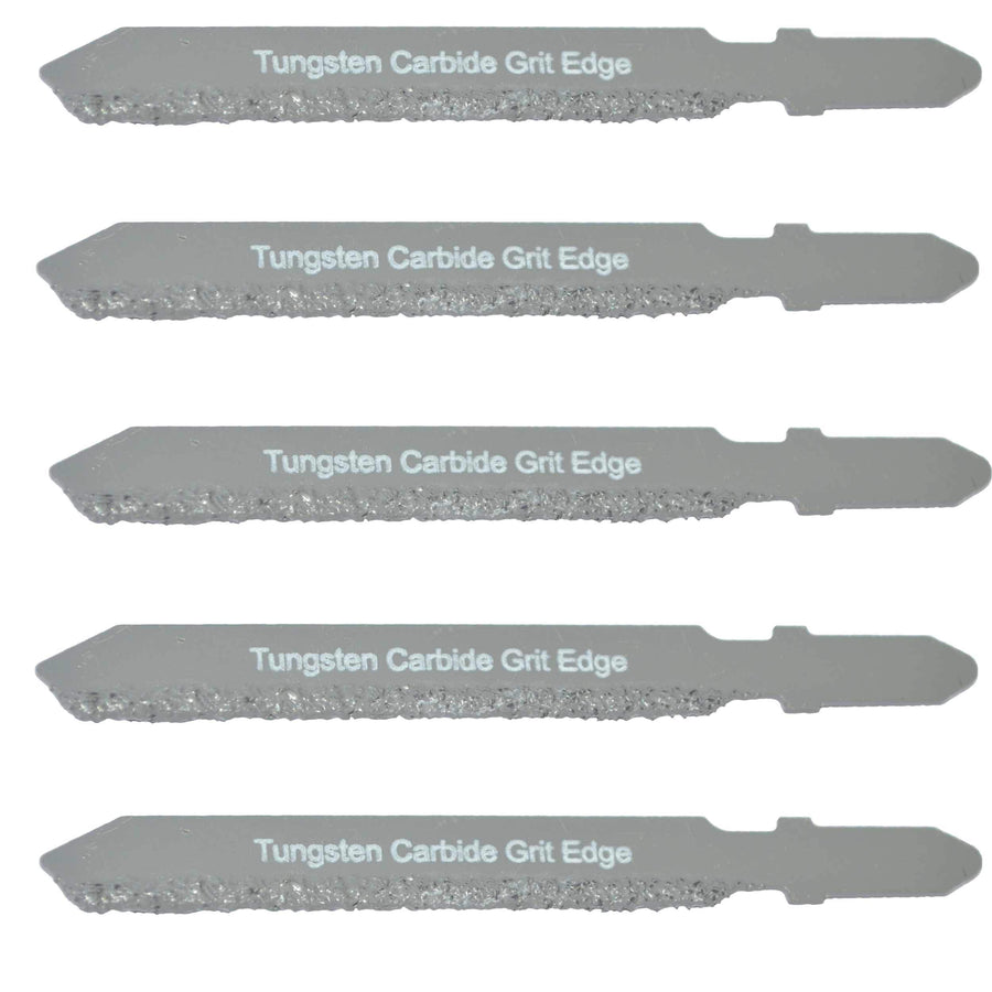 T Shank Carbide Jigsaw Blade Set 5 Fiberglass Carbide Grit Jigsaw Blades for Drywall Tools for Hardie Siding Jigsaw Blades New Strong Steel T Shank Jigsaw Blades Set for Low Density Ceramic Tile