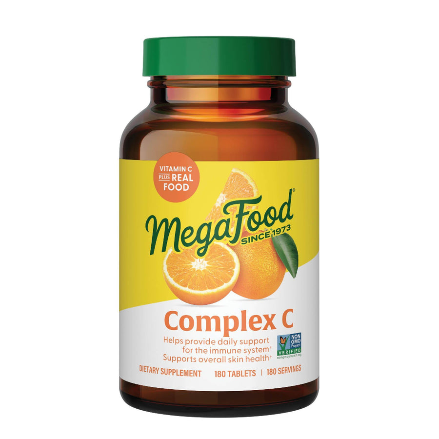 Complex C - Vegan Immune Support Supplement with Vitamin C 250 mg, Made with Real Food Including Orange, Cranberry & Brown Rice, Gluten-Free, Kosher - 180 Tablets, 180 Servings