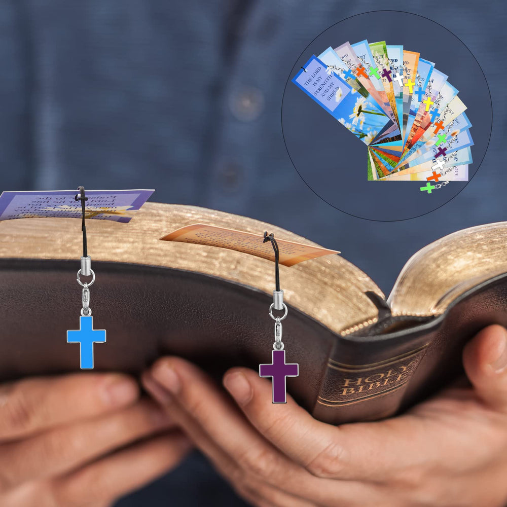 30 Pieces Bookmarks Christian with Cross Pendants Bible Verse Scripture Religious Book Mark with Inspirational Quotes Christmas Church Gifts Sunday School Supplies for Teens Adult(Warm Pattern)