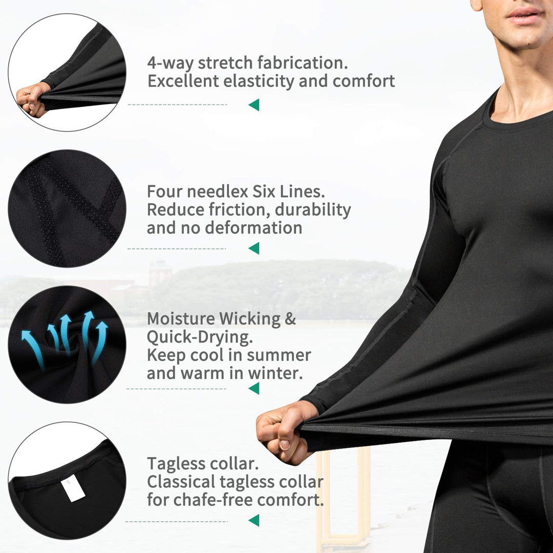 Compression Shirt for Men Long Sleeve Workout Gym Shirt Running Tops Cool Dry Base Layer Athletic Undershirt Warm