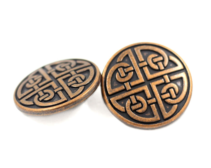 Bezelry 10 Pieces Celtic Shield Knot Metal Shank Buttons. 25mm (1 inch) (Antique Copper)