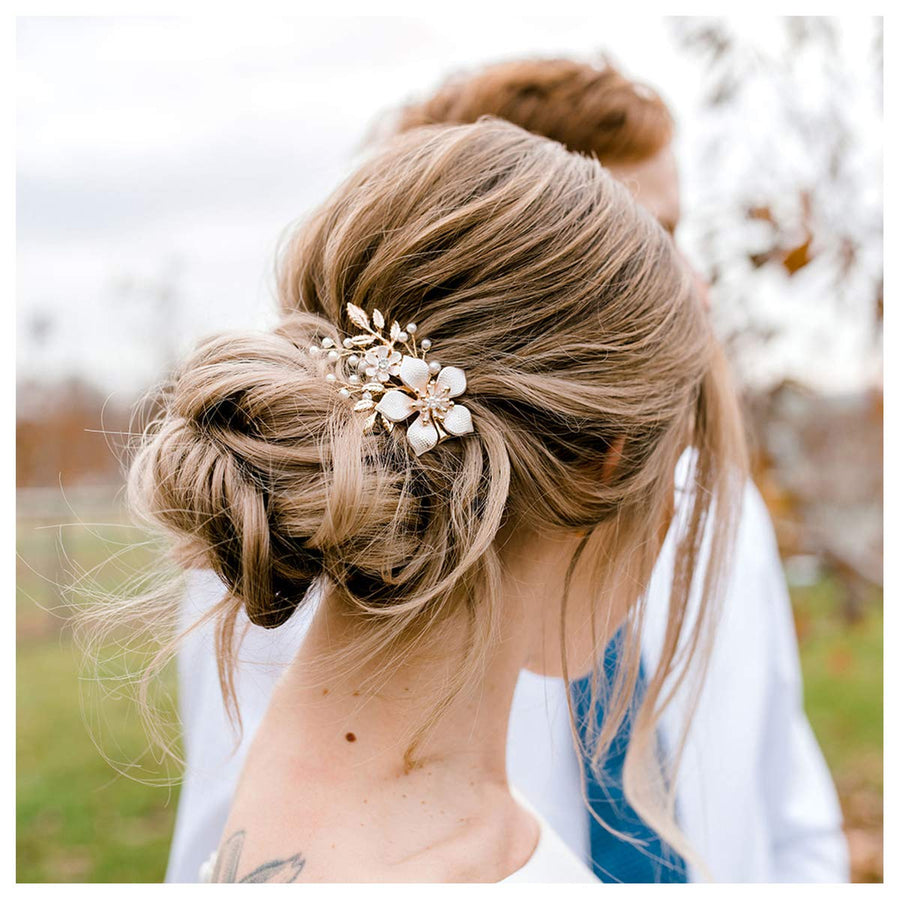 Gold Bridal Hair Clip,Floral Bridal Hair Comb Barrette Flower Hair pieces for Brides Wedding