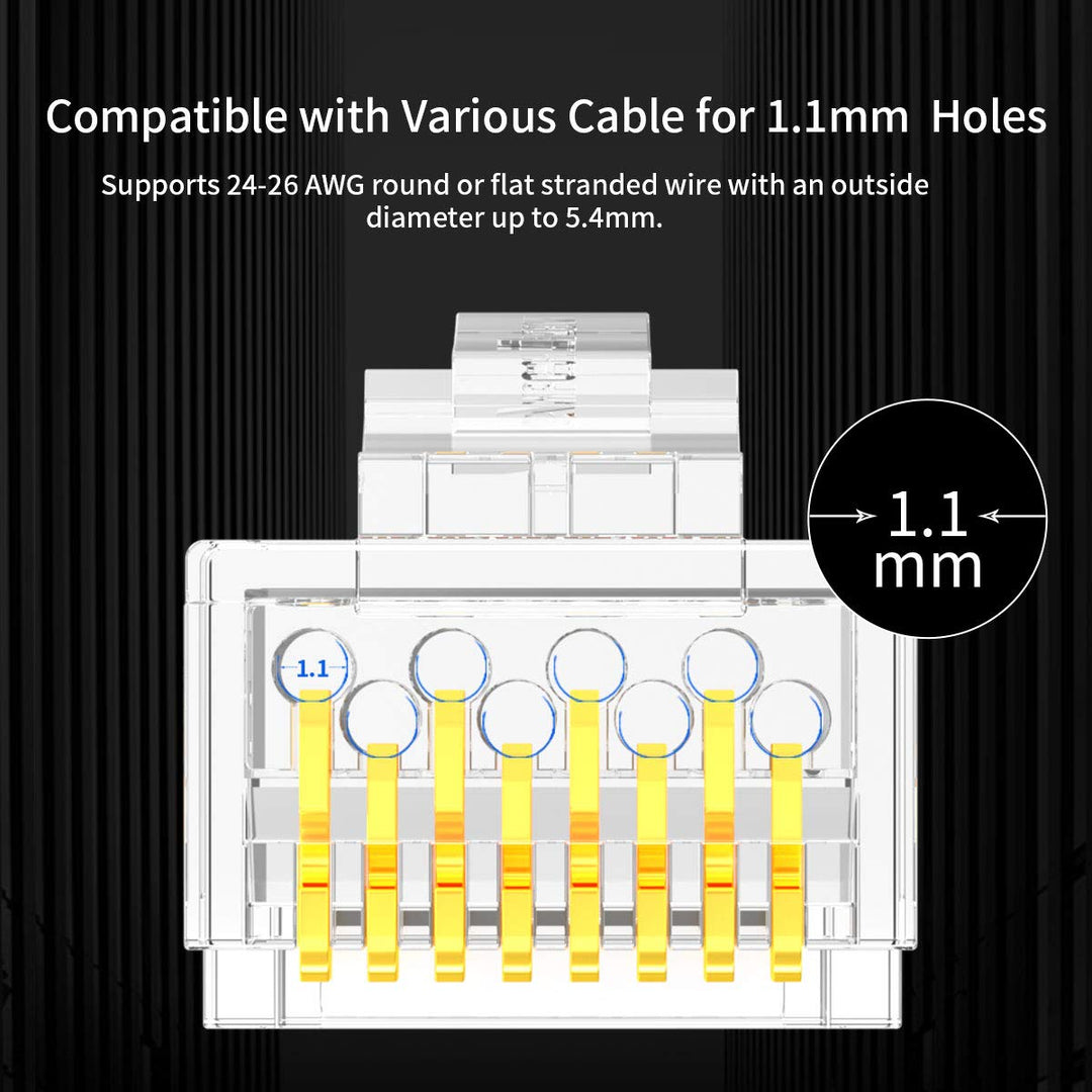 RJ45 Connectors, Standard Modular Plugs, UTP Gold-Plated 2 Pieces Suit CAT6 RJ45 8P8C Crimp End for Ethernet Cable, Support POE/POE+ / POE++, 100/Pack
