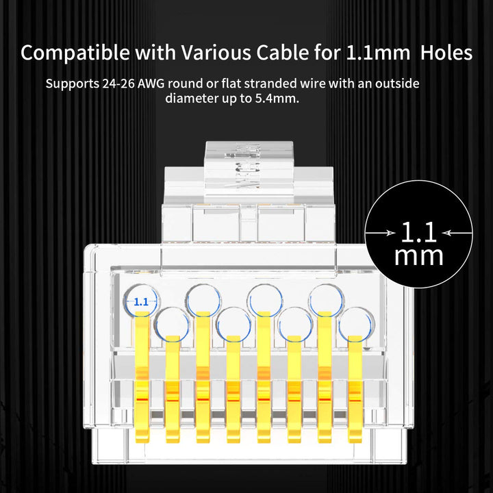 RJ45 Connectors, Standard Modular Plugs, UTP Gold-Plated 2 Pieces Suit CAT6 RJ45 8P8C Crimp End for Ethernet Cable, Support POE/POE+ / POE++, 100/Pack