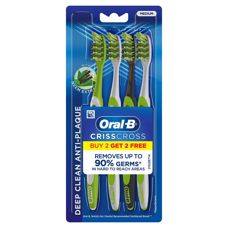 Oral B Criss Cross Adult Manual Toothbrush With Neem Extract, Medium (Buy 2 Get 2 Free)