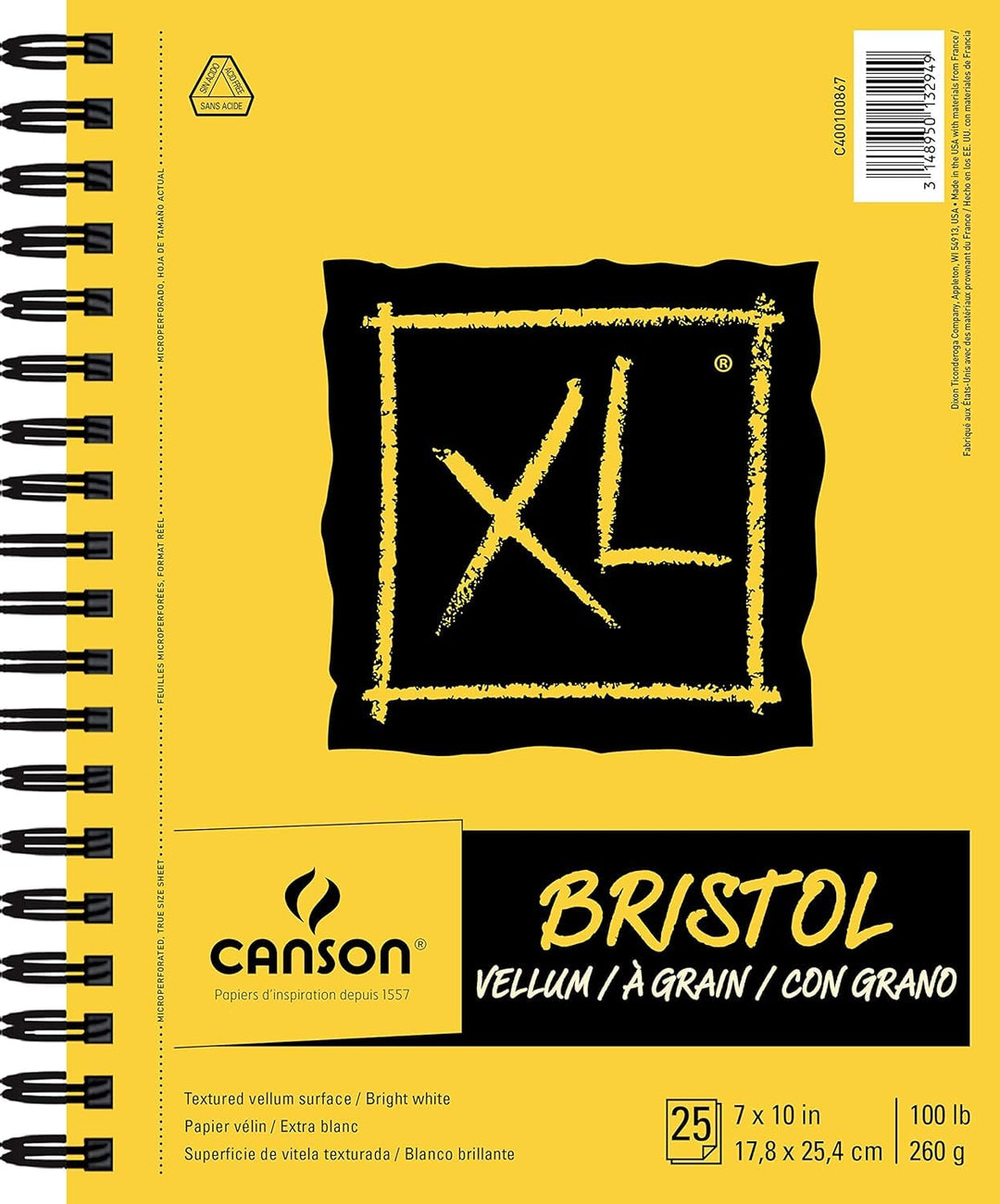 Canson XL Series Vellum Bristol, Yellow/Black, 7x10
