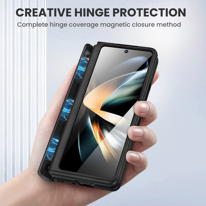 Kickstand Case for Galaxy Z Fold 4, Hinge Protection, Full Body & Built-in Screen Protector, PU Leather Stand Case for Samsung Galaxy Z Fold 4 5G, Carbon Fiber