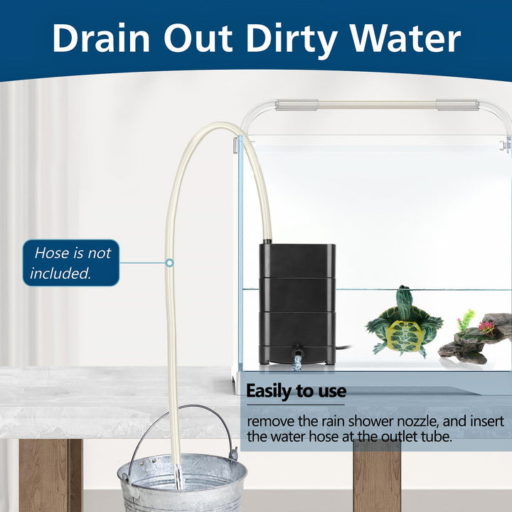 150GPH Turtle Filter with 2 Sponges Bio Ball, 3-in-1 Water Circulation Draining Bio Filtration Amphibian Tank Filter 5 to 35 Gallon for Reptile Frog