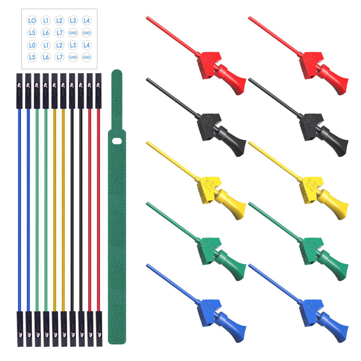 10PCS SMD IC Test Hook Clips with Silicone Jumper Wires Test Leads Kit for Logic Analyzer 5 Colors