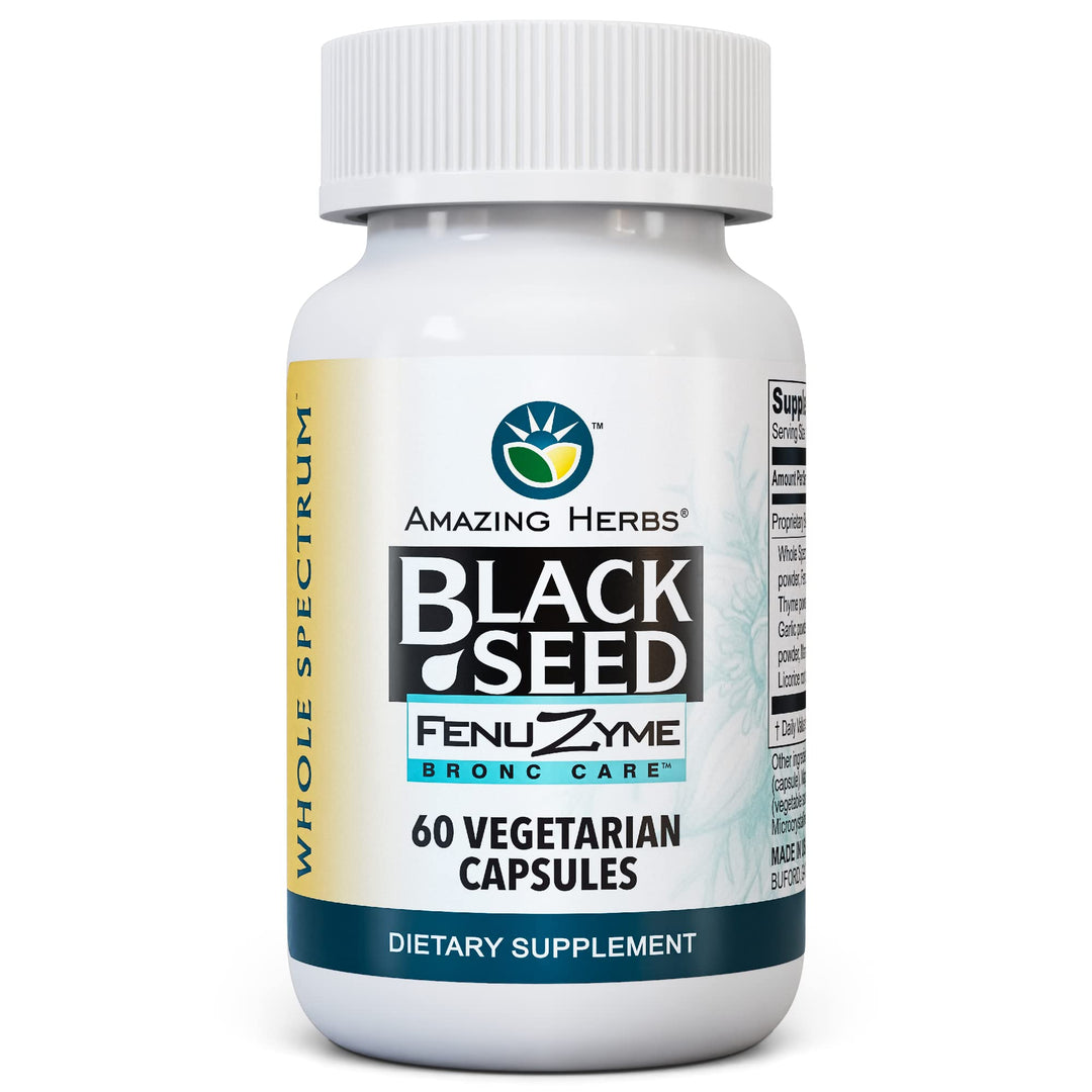 Black Seed Fenuzume Bronc-Care, Vegetarian Capsules - Gluten-Free, Non-GMO, Vegan, Enhances Immune Response, Improves Allergic Conditions & General Well-Being - 60 Count