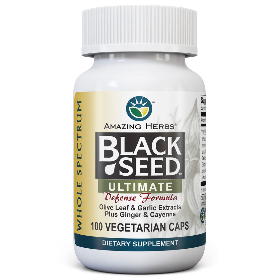 Whole Spectrum Black Seed Ultimate, Vegetarian Capsules - Olive Leaf & Garlic Extracts Plus Ginger & Cayenne, Gluten Free, Non GMO, Vegan - 100 Count