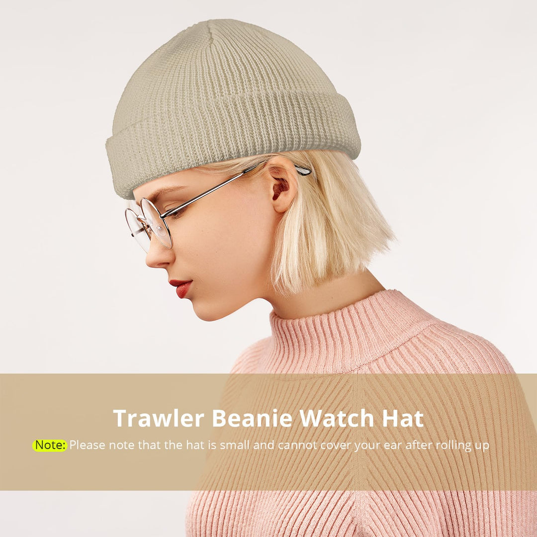 Trawler Beanie Watch Hat Roll-up Edge Skullcap Fisherman Beanie for Women Men(Beige,1 Piece)