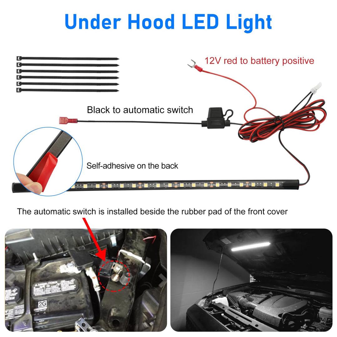 Under Hood LED Light Kit, 12V Underhood Work Light Strip, with Automatic On/Off Switch, for Car SUV RV Pickup Boat