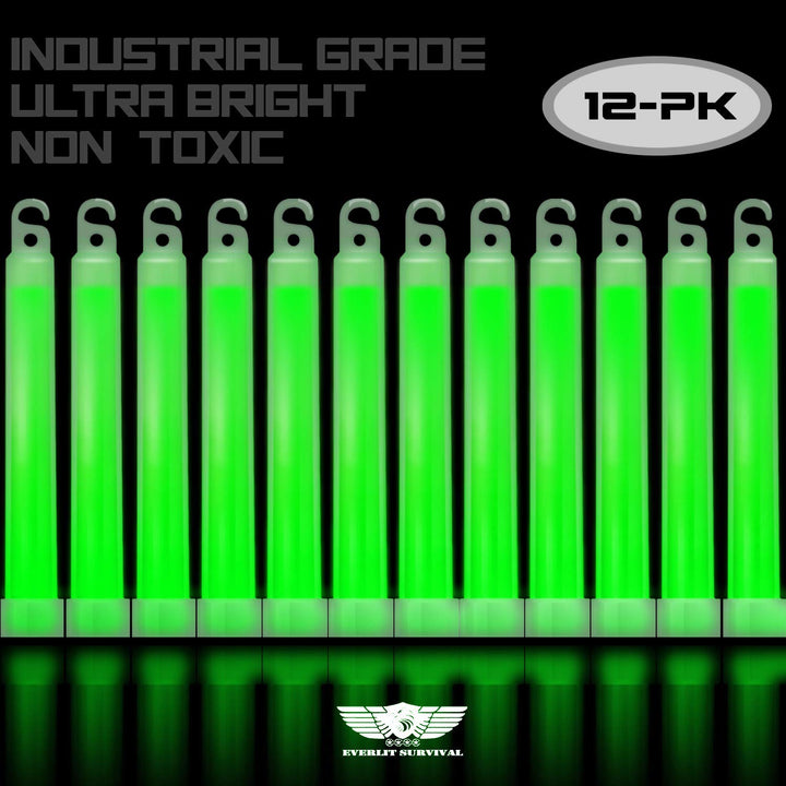 Survival Emergency Glow Sticks- 6 Inches Light Sticks for First Aid Kit, Survival Kit, Camping, Hiking, Outdoor, Disasters, Emergencies Up to 12 Hours Duration… (6 Pack, Green)